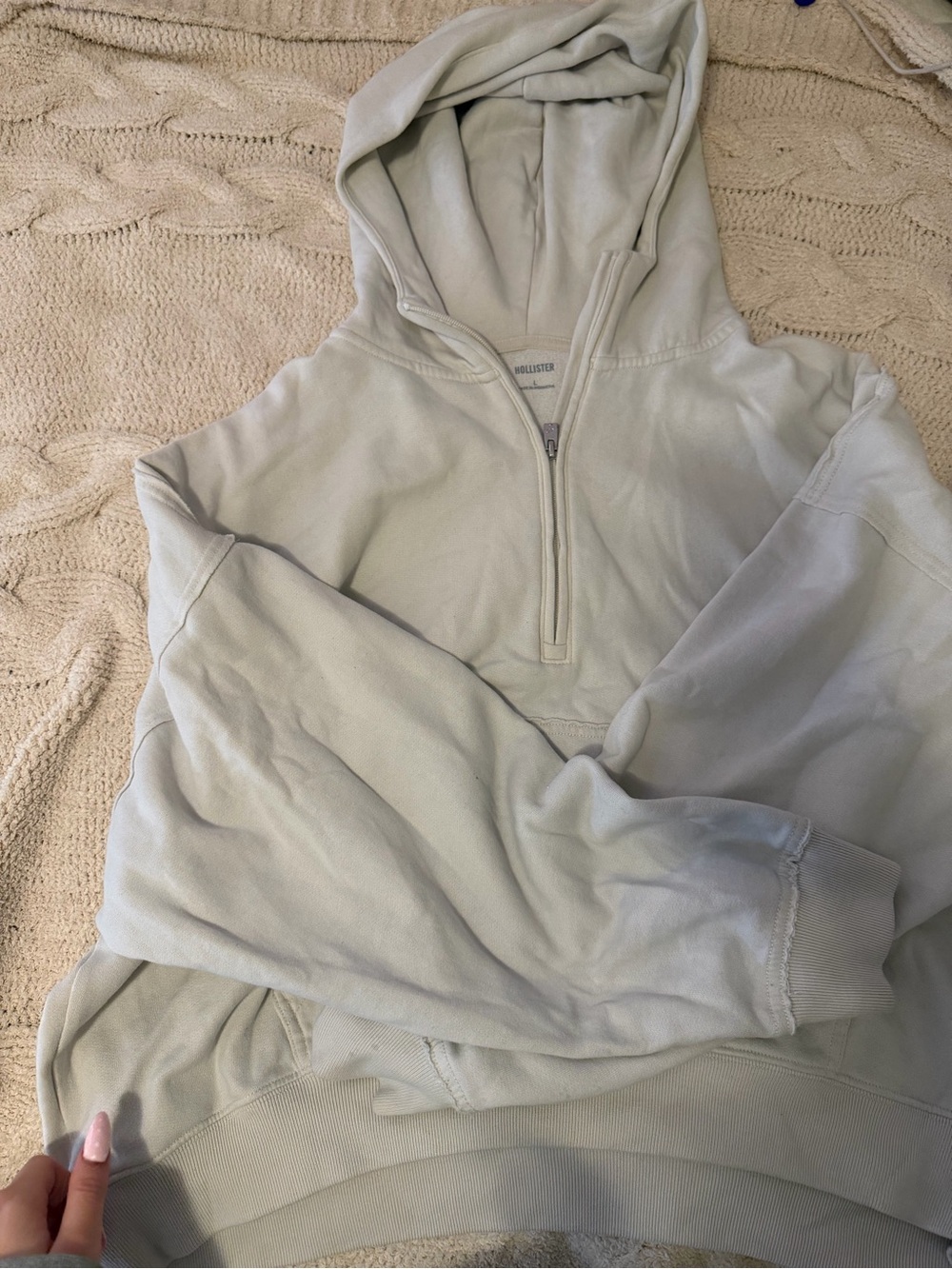 Hollister Men's Sage Half-Zip Hoodie Sweatshirt